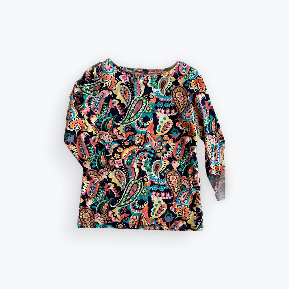 Talbots Petites Bright Paisley‎ Print 3/4 Sleeve Top Size P